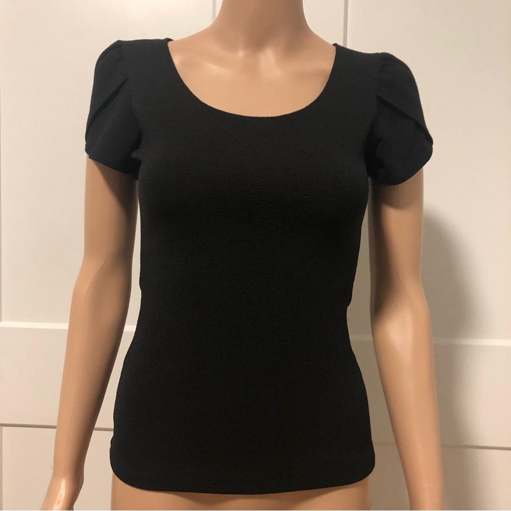 Blush Black Tulip Short Sleeves Textured Top Shirt Small XS